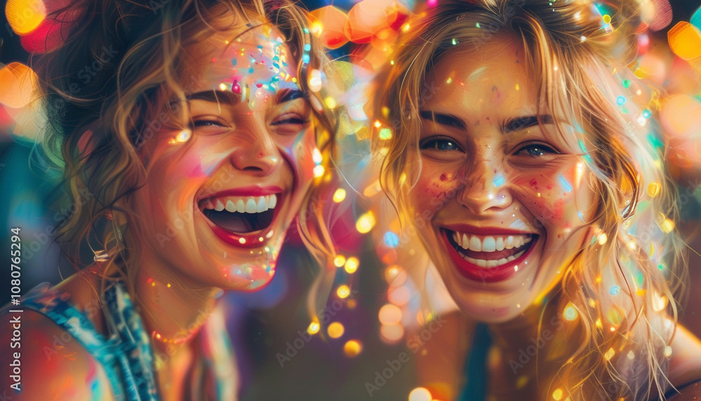 Joyful moments captured during a colorful celebration at night with friends Joyful moments captured during a colorful celebration at night with friends