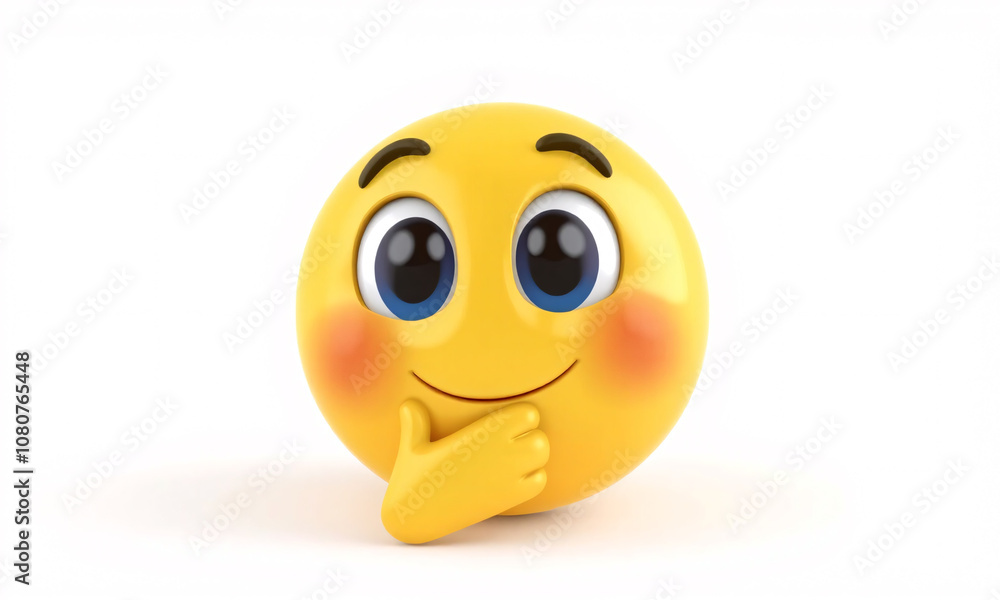 A 3D rendered cute thinking emoji with a playful expression A 3D rendered cute thinking emoji with a playful expression