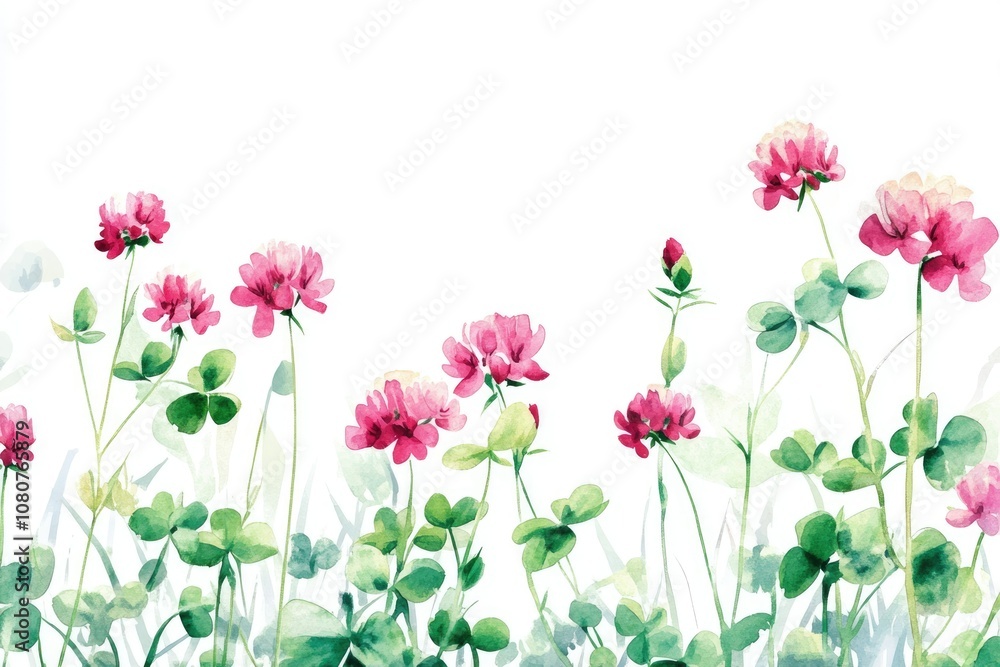 Hand-drawn Watercolor Illustration of Red and Pink Clover Flowers and Leaves Set Hand-drawn Watercolor Illustration of Red and Pink Clover Flowers and Leaves Set