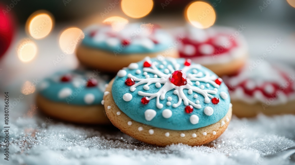 Deliciously Decorated Christmas Cookies with Snowflake Designs and Red Accents Deliciously Decorated Christmas Cookies with Snowflake Designs and Red Accents