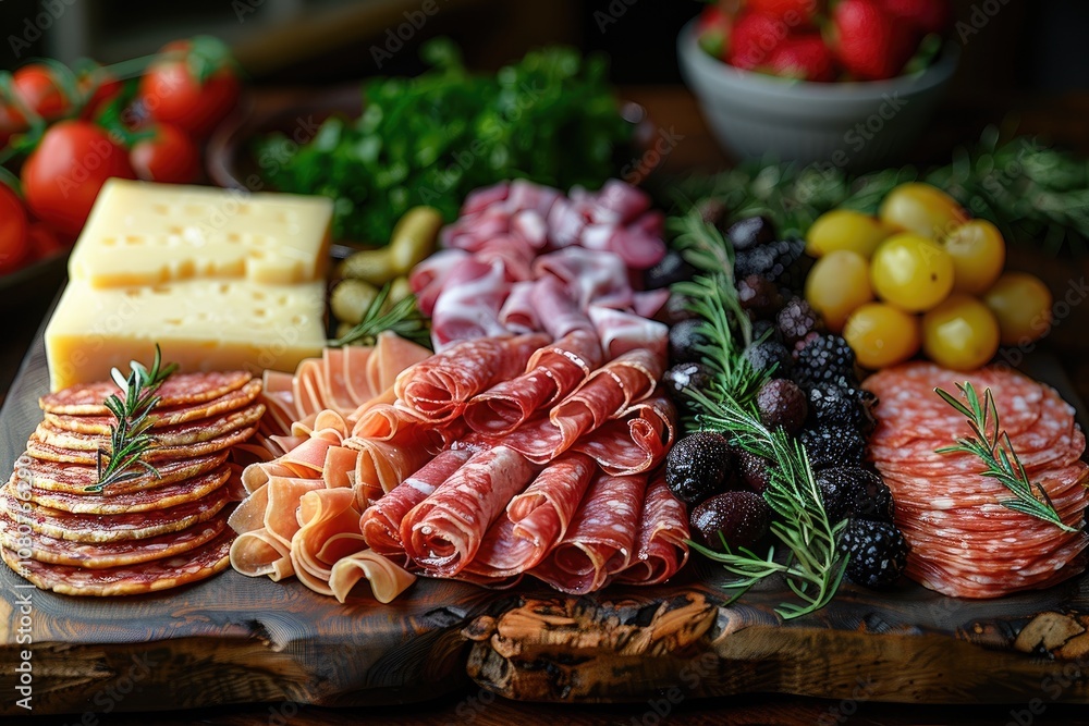 A Rustic Charcuterie Board with Salami, Prosciutto, and Cheese A Rustic Charcuterie Board with Salami, Prosciutto, and Cheese