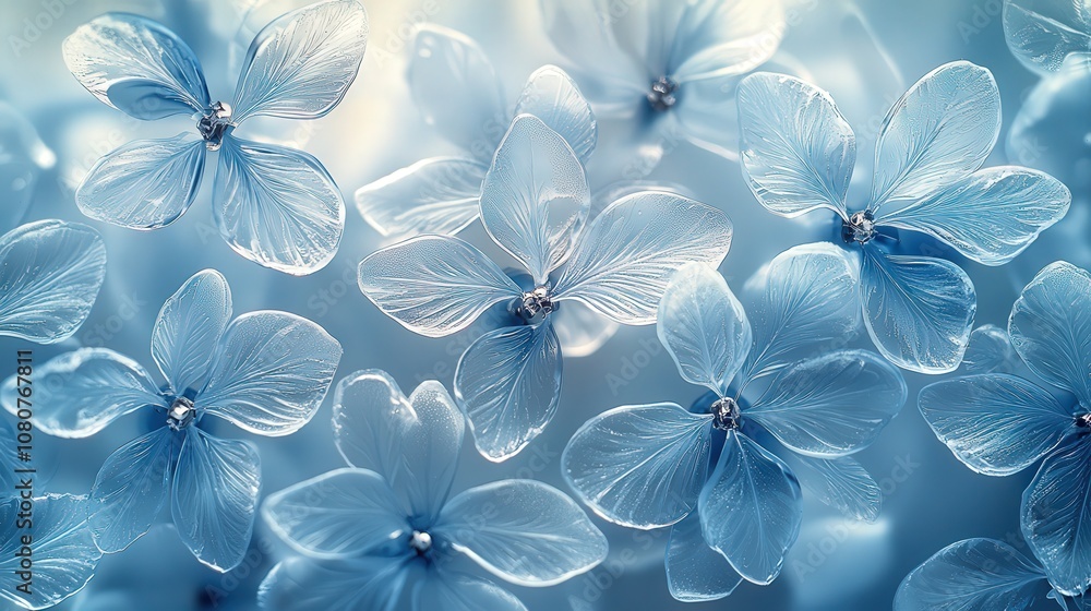 Fototapeta premium Delicate frosted flowers: captivating nature art with intricate blue petals