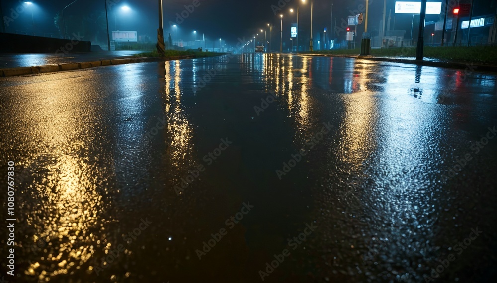 streets flooded with rainwater at night streets flooded with rainwater at night