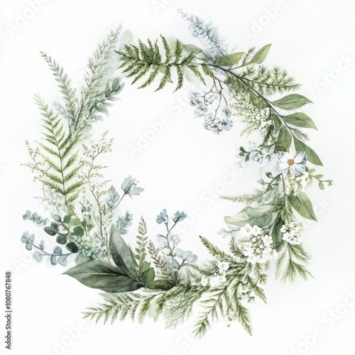 Watercolor Floral Wreath Design. Hand-painted Elegant Leaf and Flower Composition for Wedding Invitations and Print