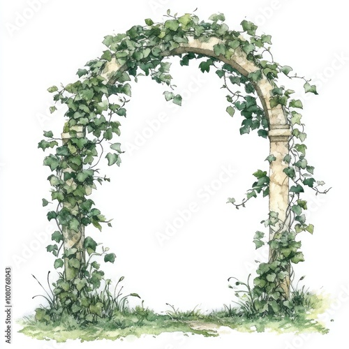 Watercolor Ivy Arch Illustration for Botanic Garden or Architectural Decoration