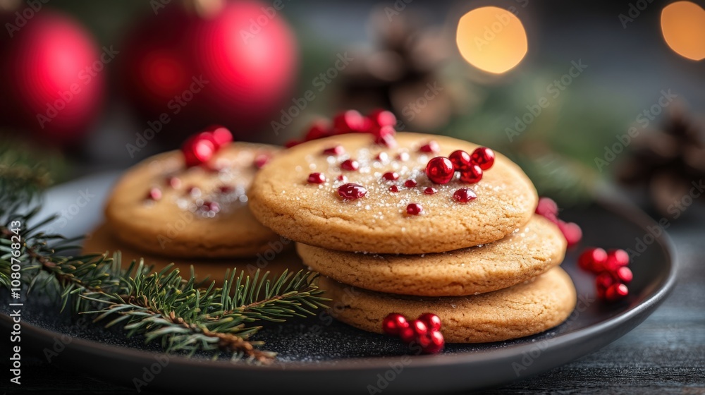Delicious Festive Cookies with Holiday Decor and Bokeh Lights Delicious Festive Cookies with Holiday Decor and Bokeh Lights
