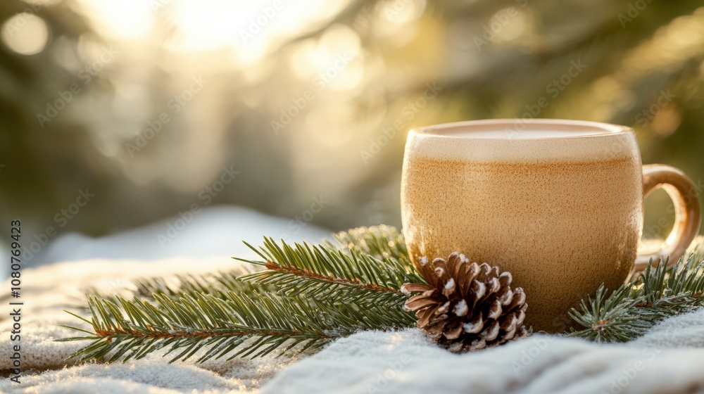 Cozy Winter Morning with Warm Beverage and Pine Cone Cozy Winter Morning with Warm Beverage and Pine Cone