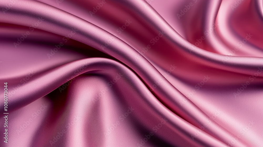 Fototapeta premium A close-up view of luxurious pink satin fabric draping elegantly, showcasing its smooth texture and rich color.