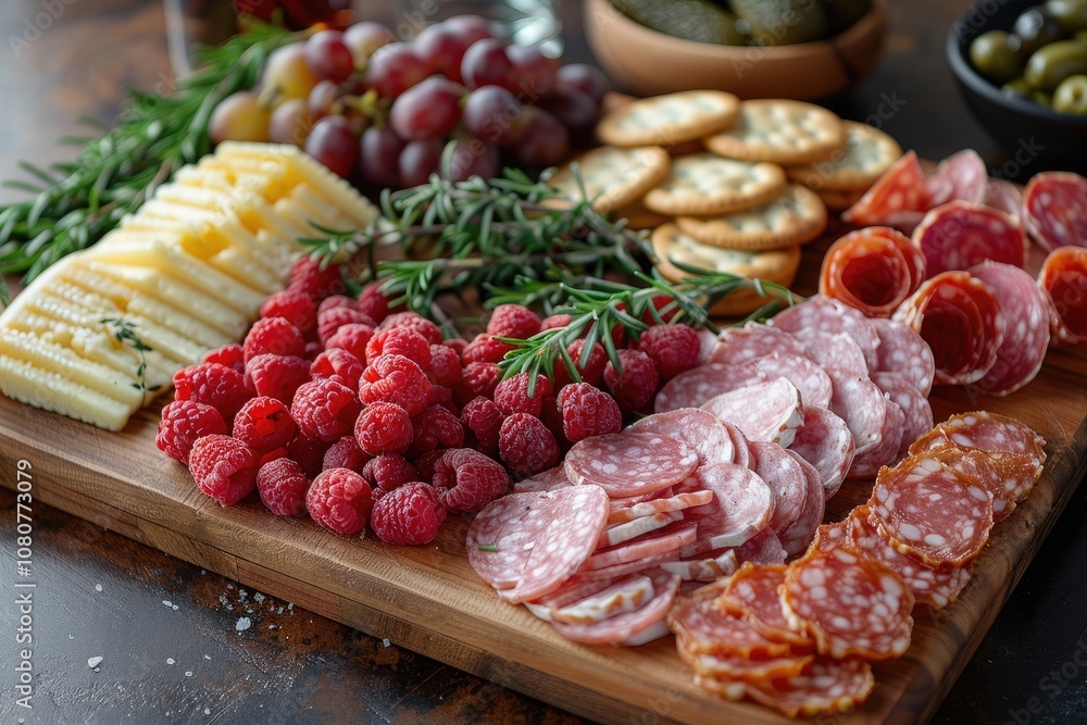 Gourmet Cheese, Salami, and Raspberry Charcuterie Board Gourmet Cheese, Salami, and Raspberry Charcuterie Board