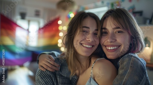 Wallpaper Mural Smiling Young Couple Enjoying Social Media Moment Generative AI Torontodigital.ca