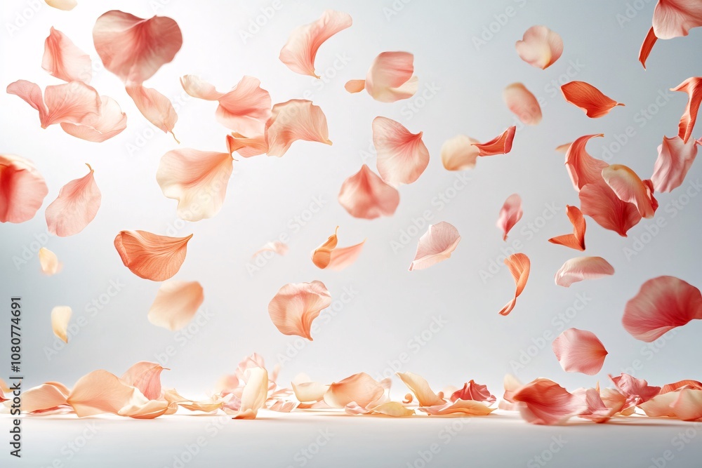 Delicate Rose Petals Falling in a Soft Pastel Light: A Romantic Floral Background Delicate Rose Petals Falling in a Soft Pastel Light: A Romantic Floral Background