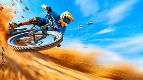 Obraz na płótnie High-Speed Mountain Biking Downhill Action Shot w salonie