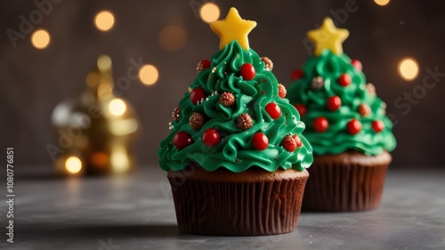 Christmas Tree Decorated Cupcakes