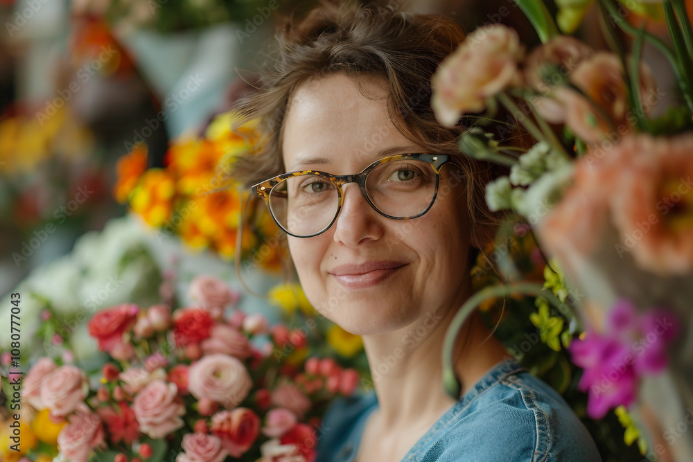 Generative AI Florist in Flower Store Surrounded by Blooms Bouquets Holiday gifts Generative AI Florist in Flower Store Surrounded by Blooms Bouquets Holiday gifts