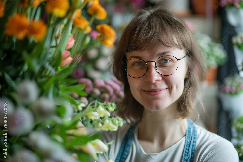 Generative AI Florist in Flower Store Surrounded by Blooms Bouquets Holiday gifts Generative AI Florist in Flower Store Surrounded by Blooms Bouquets Holiday gifts