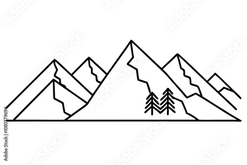 mountain landscapes line art vector silhouette on white background photo