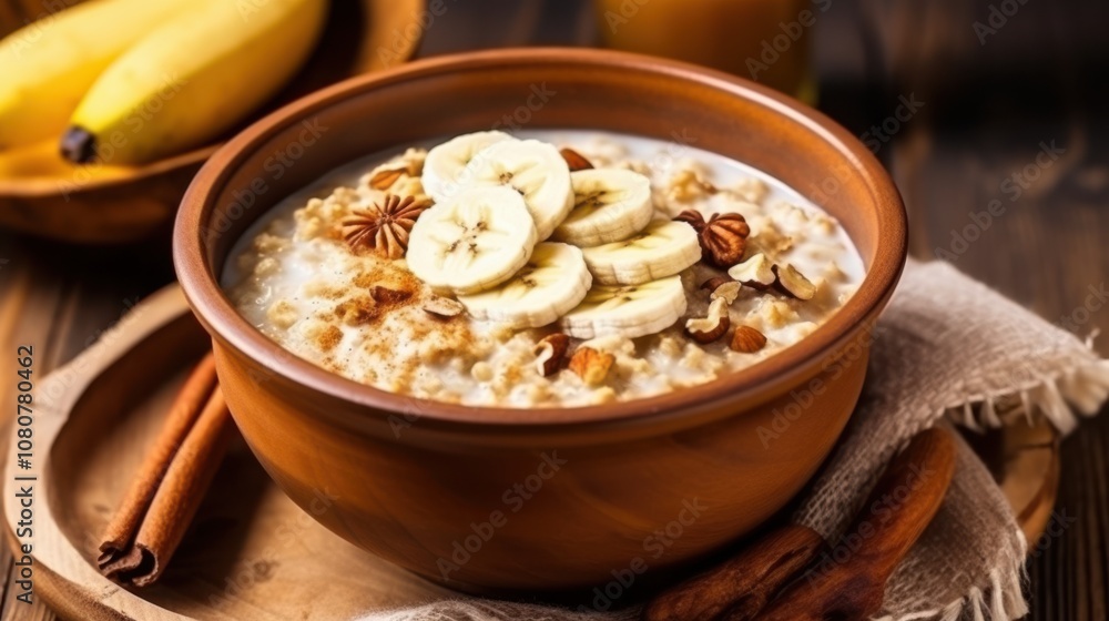 Healthy Oatmeal with Banana and Pecans for Breakfast Healthy Oatmeal with Banana and Pecans for Breakfast