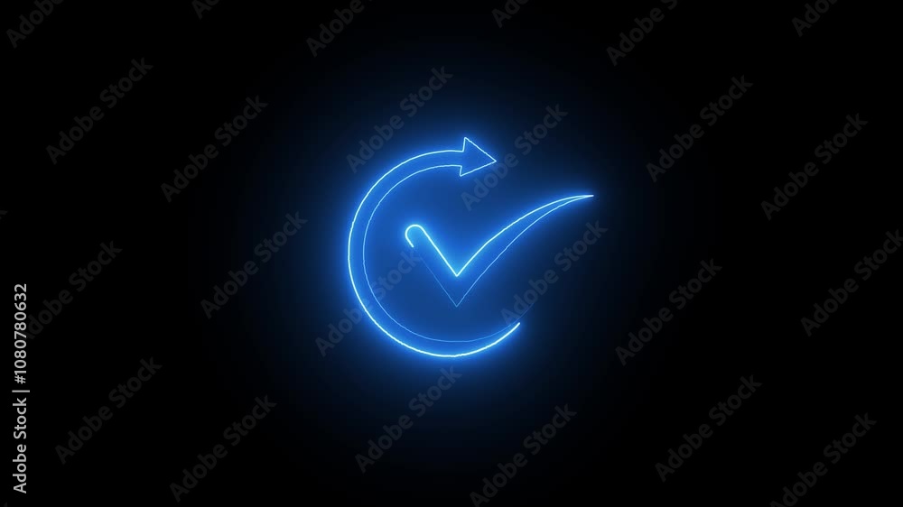 Glowing neon check mark icon isolated. tick mark, yes, right mark icon isolated animation . Glowing neon check mark icon isolated. tick mark, yes, right mark icon isolated animation .