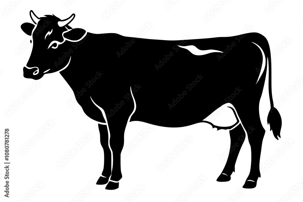 Fototapeta premium High Contrast Cow Silhouette Illustration with White Background
