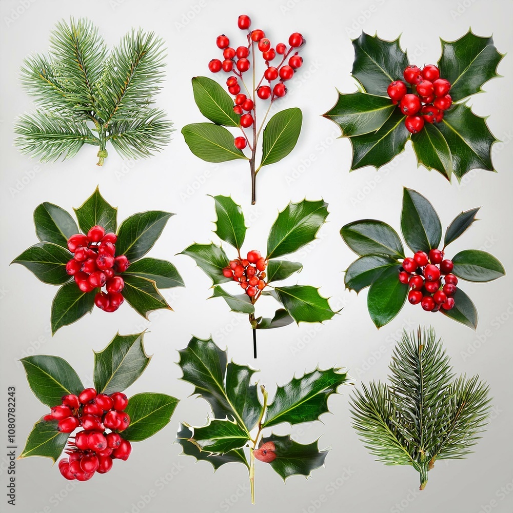 Natural Holly Branches with Green Leaves and Red Berries – PNG Natural Holly Branches with Green Leaves and Red Berries – PNG