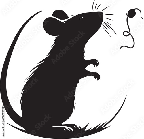 Silhouette of a curious mouse standing on its hind legs nose twitching
