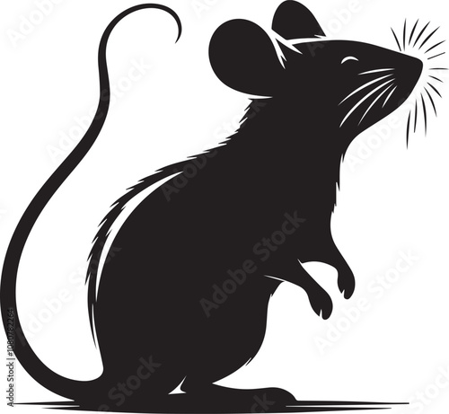 Silhouette of a curious mouse standing on its hind legs nose twitching