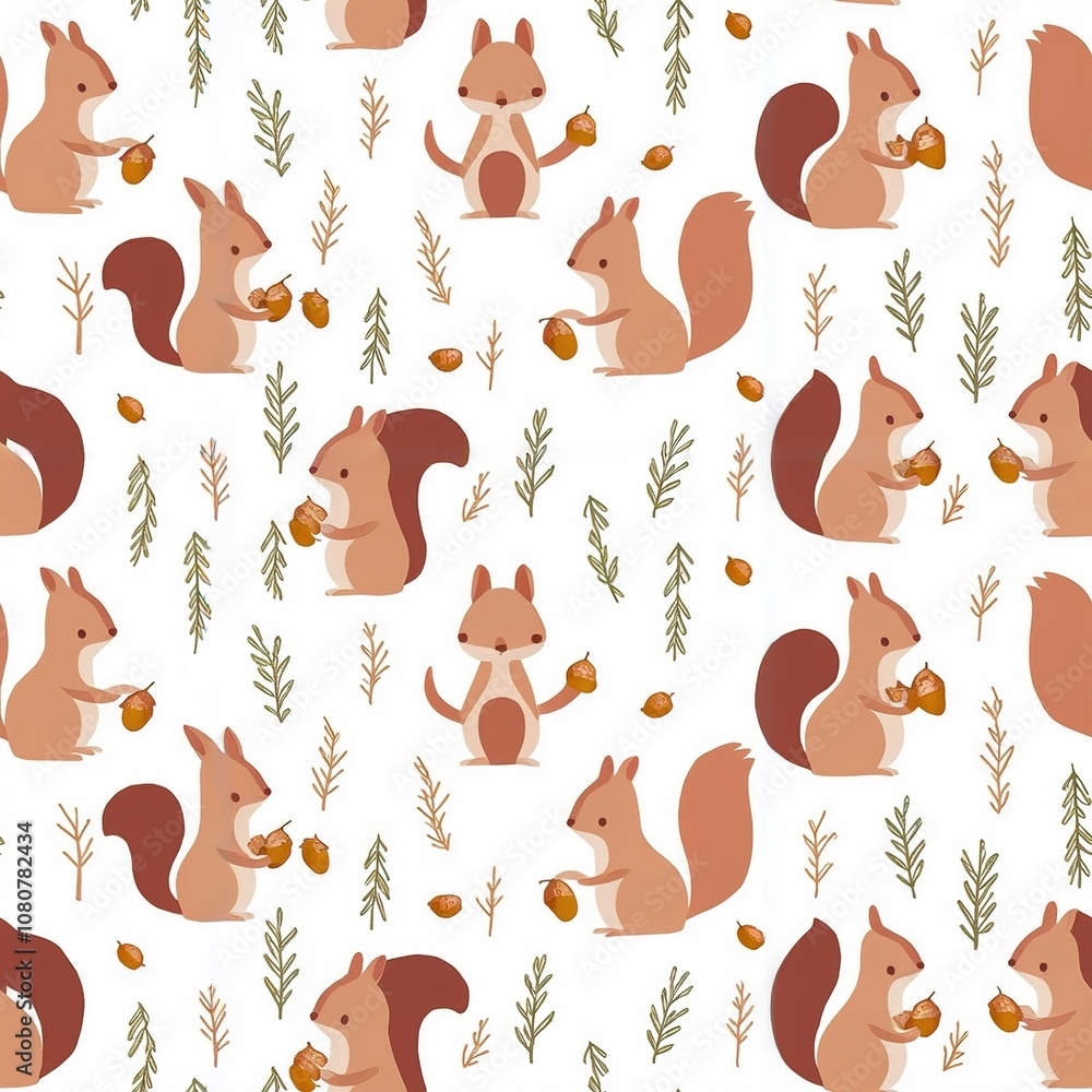 Obraz premium Minimalist decorative background with endless pattern - Squirrels with nuts