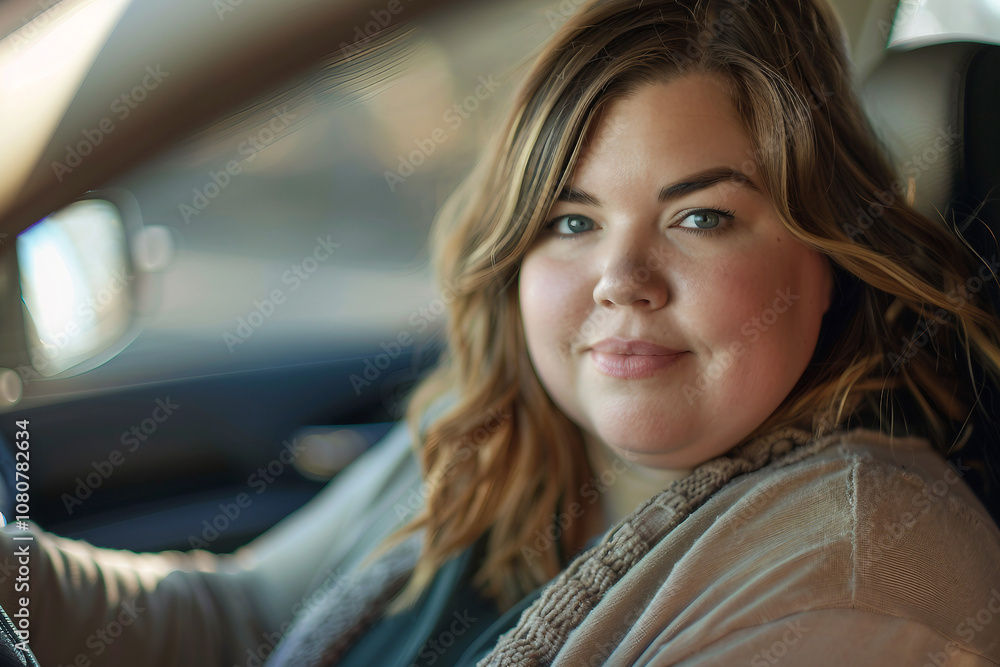 Photo of a smiling woman driving own car body positive lifestyle ai generative Photo of a smiling woman driving own car body positive lifestyle ai generative