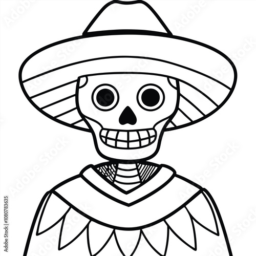 Skeleton with Sombrero and Poncho silhouette vector illustration