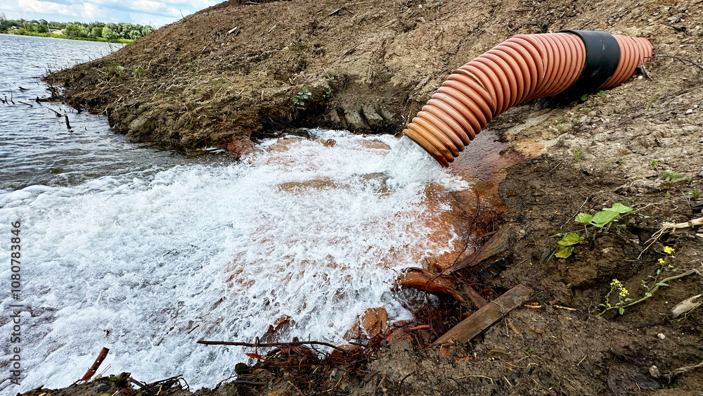 Obraz premium pipe drains waste into a pond