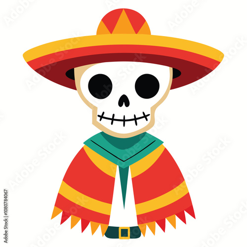 Skeleton with Sombrero and Poncho vector illustration