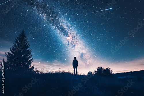 A dazzling meteor shower with bright streaks of light crossing the night sky, creating a mesmerizing celestial display.