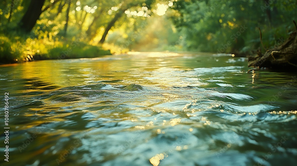 Tranquil River Flowing Through Lush Forest - Nature Photography Tranquil River Flowing Through Lush Forest - Nature Photography