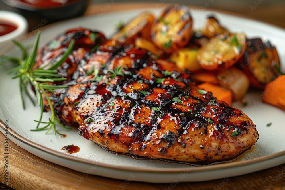 Glazed Grilled Chicken Breast with Roasted Potatoes and Vegetables Glazed Grilled Chicken Breast with Roasted Potatoes and Vegetables