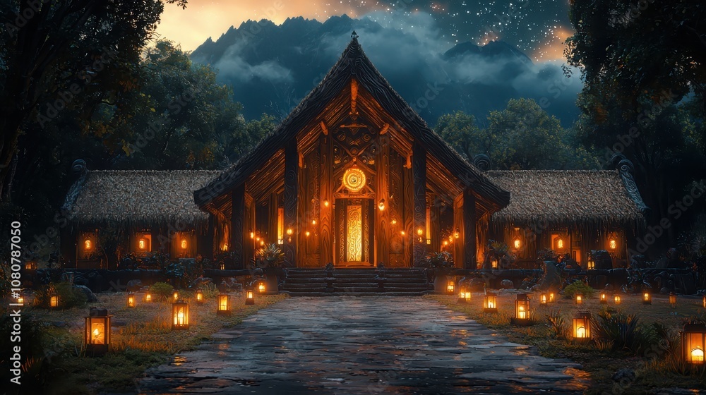 Obraz premium Explore the rich cultural heritage of a maori meeting house adorned with traditional carvings