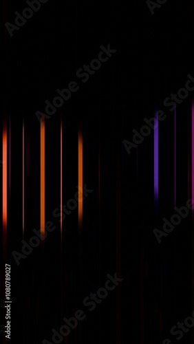 Abstract Vertical Light Bars in Darkness with Vibrant Purple and Orange Tones