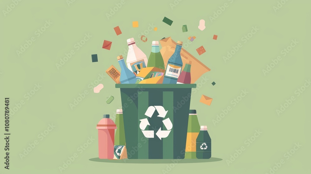 Obraz premium Eco-Friendly Recycling Bin with Recyclables for Waste Management Generative AI