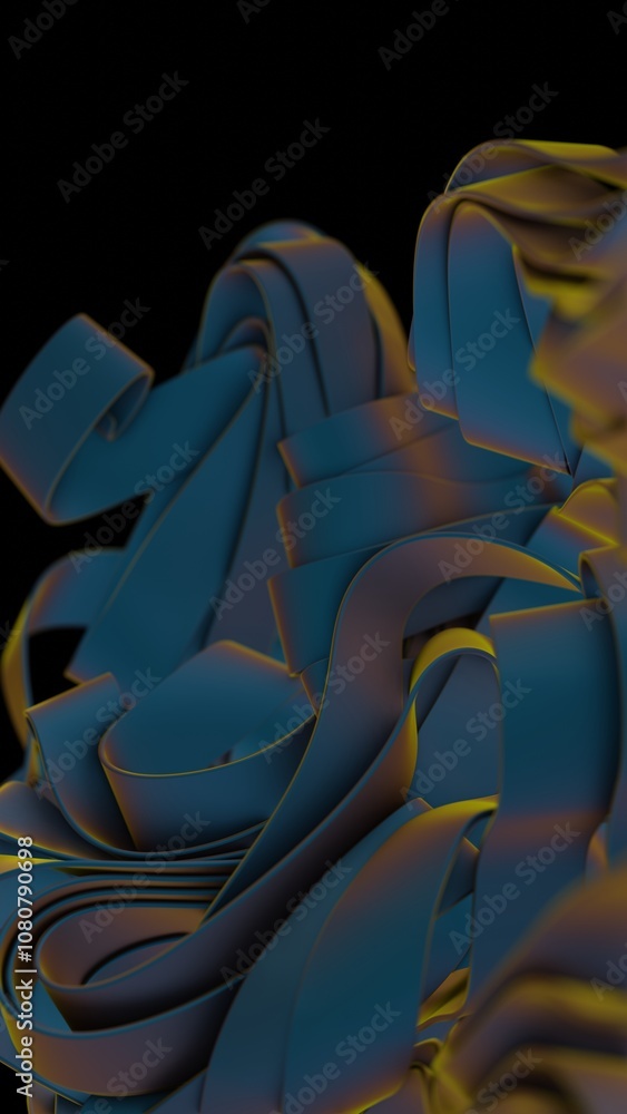 Obraz premium Abstract Twisted Blue and Yellow Ribbons on Black Background