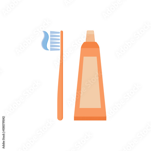 Dental brush with tooth paste flat design vector illustration isolated on white background. toothbrushes and toothpaste for promoting dental care products