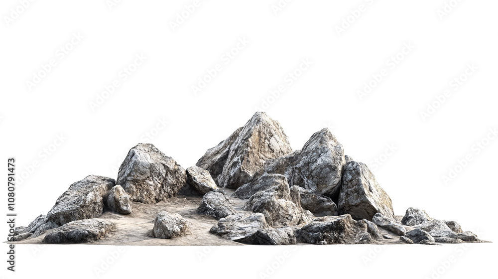 Rocky rugged landscape with stones on a white background. isolated background. Rocky rugged landscape with stones on a white background. isolated background.
