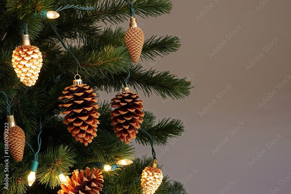 Aesthetic Christmas Tree Branch with Cones and Illuminated Lights Decor Aesthetic Christmas Tree Branch with Cones and Illuminated Lights Decor