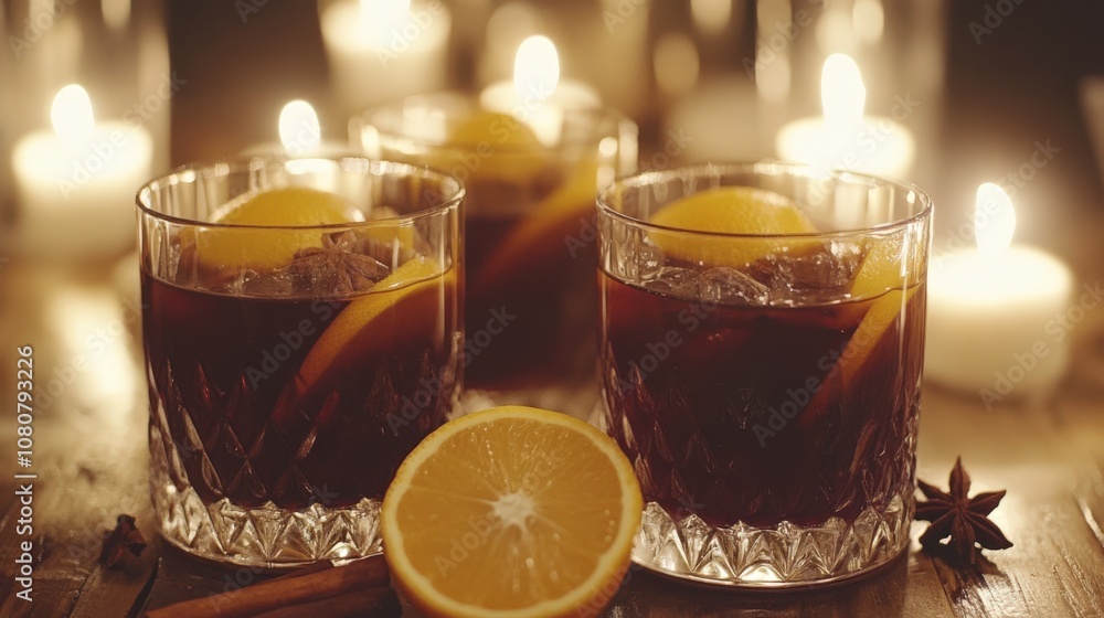 Elegant Evening Cocktails with Citrus and Candles for a Cozy Ambience Elegant Evening Cocktails with Citrus and Candles for a Cozy Ambience