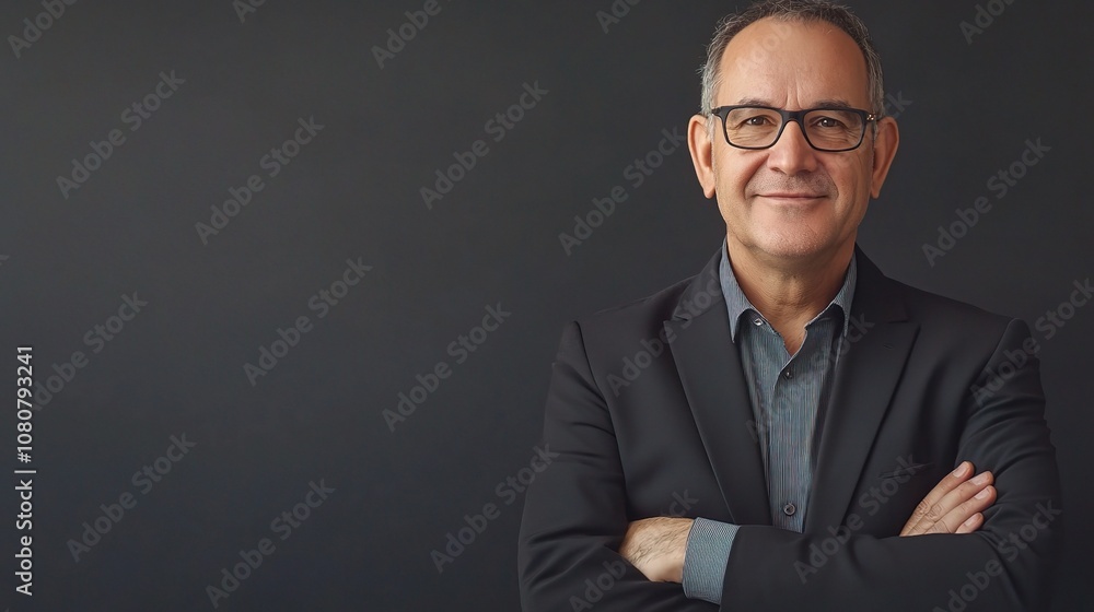 Professional Mature Businessman in Casual Attire with Arms Crossed, Smiling at Camera Against Dark Background in High-Quality Stock Photo Ideal for Corporate Use Professional Mature Businessman in Casual Attire with Arms Crossed, Smiling at Camera Against Dark Background in High-Quality Stock Photo Ideal for Corporate Use