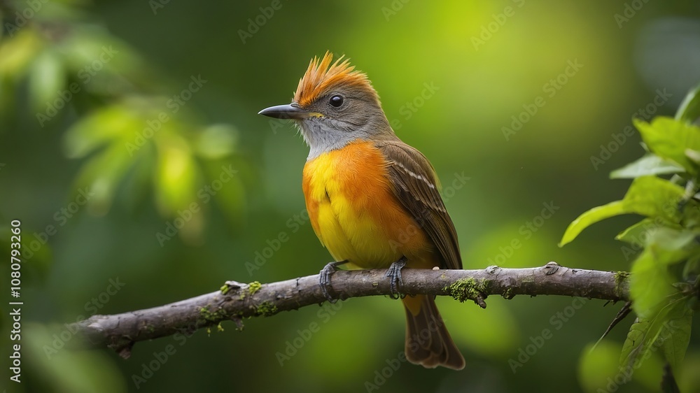 A Great Crested Flycatcher, perched majestically on a branch, captures the essence of nature's beauty. A Great Crested Flycatcher, perched majestically on a branch, captures the essence of nature's beauty.