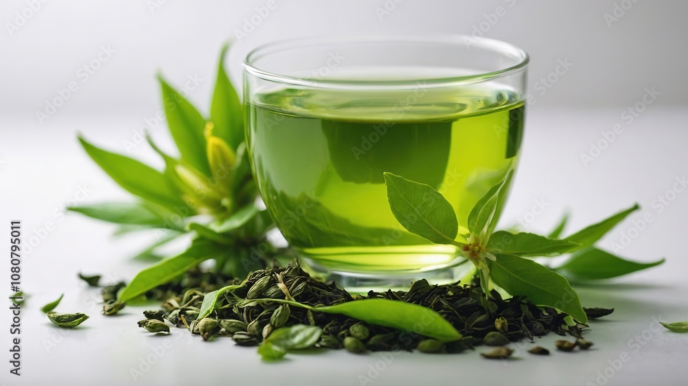 Aromatic green tea, adorned with delicate blossoms, a visual delight. Aromatic green tea, adorned with delicate blossoms, a visual delight.