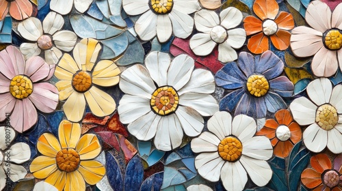 Floral mosaic design created with ceramic tiles