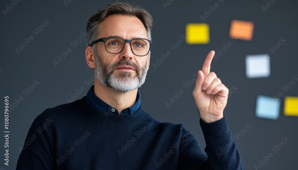 Business professional discussing ideas during a team meeting with colorful sticky notes Business professional discussing ideas during a team meeting with colorful sticky notes