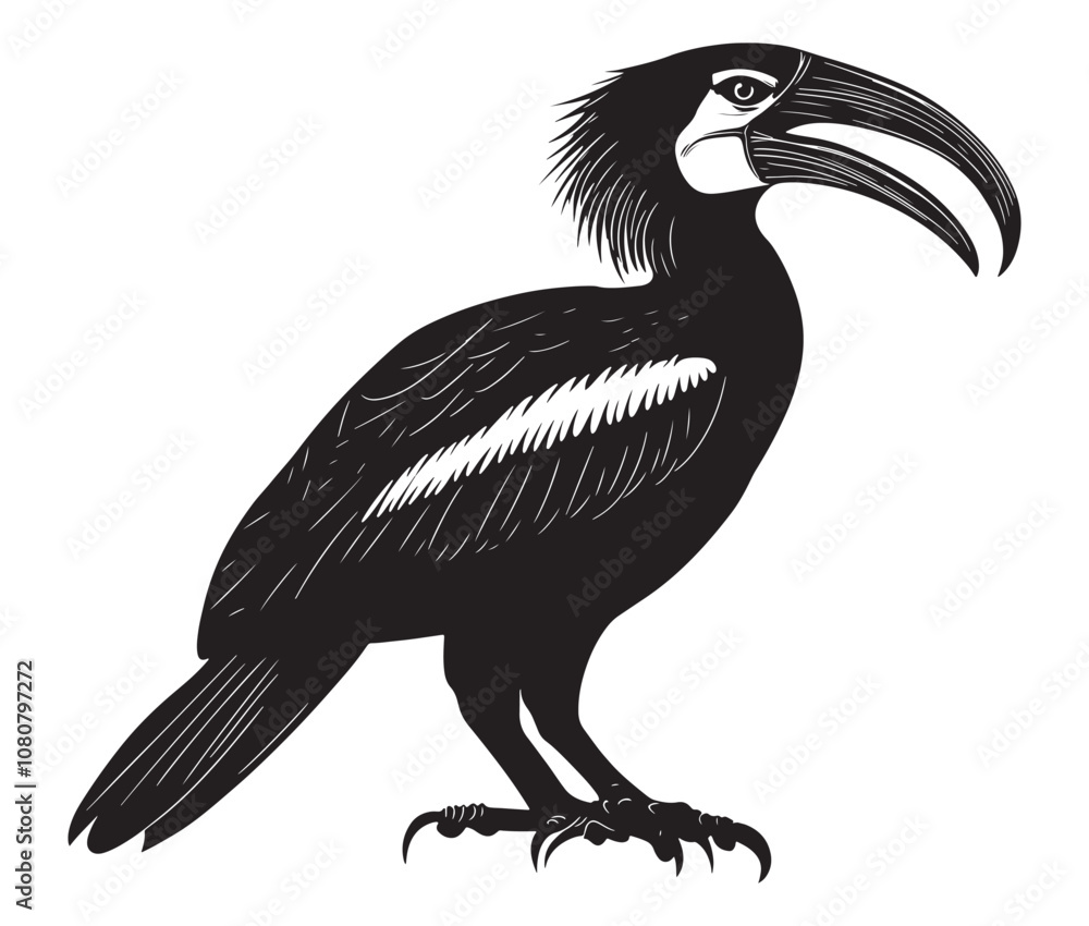 Obraz premium Hornbill bird isolated on white background, Silhouette of a hornbill animal bird vector