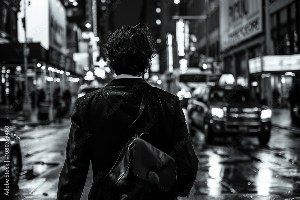 Retro film noir grainy composition of young handsome man black white retro effect generative AI Retro film noir grainy composition of young handsome man black white retro effect generative AI