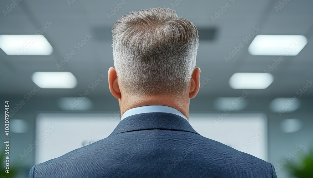 Business professional facing meeting room during corporate presentation in modern office Business professional facing meeting room during corporate presentation in modern office